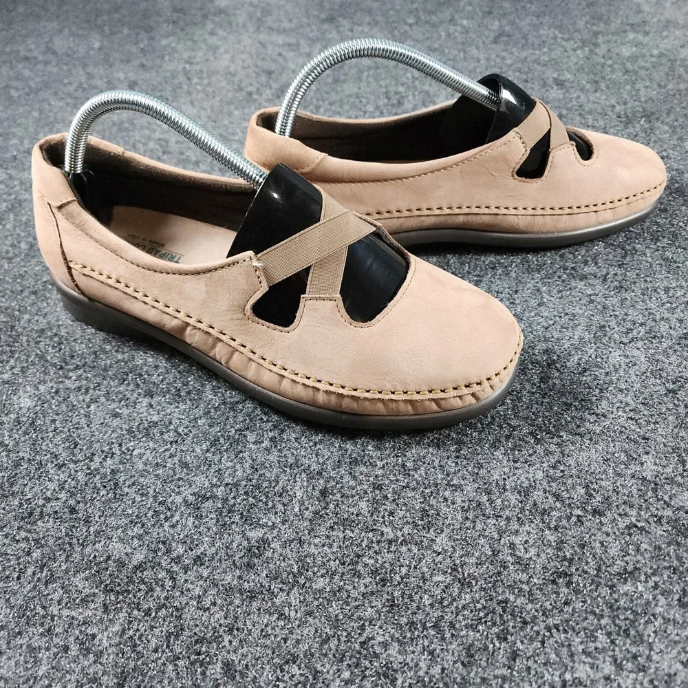 SAS Crissy Slip-On Loafers Womens 10W Tan Nubuck Leather Elastic Strap EUC
